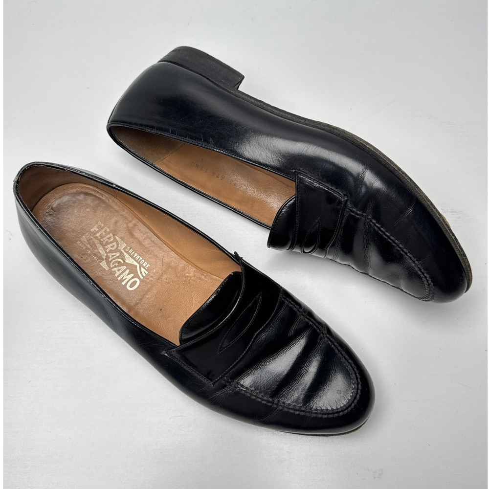 Salvatore Ferragamo Mens Black Leather Penny Loafers Italy 11.5 D Dress Shoes